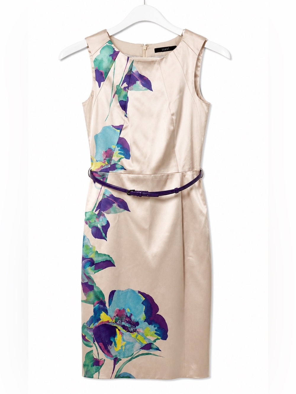 Coast Bernice Floral Sheath Dress NWT Satin Midi Occasion Dress US 4